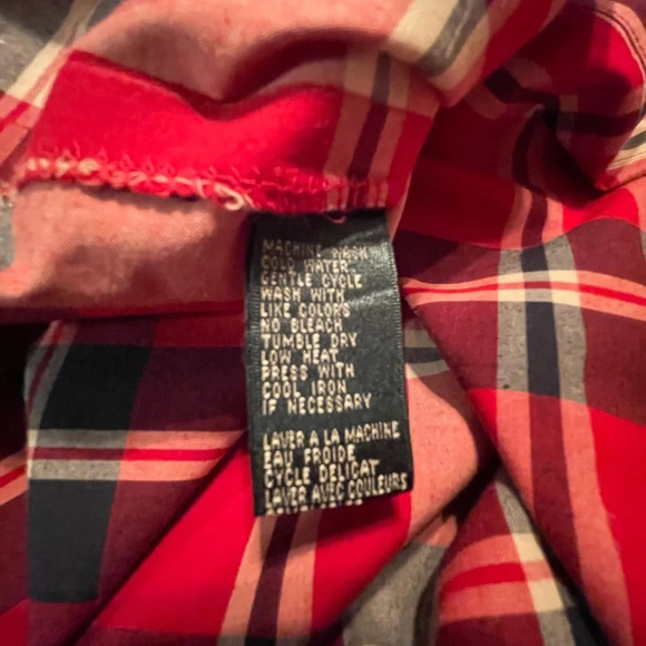 Lauren by Ralph Lauren Tartan Plaid Embroidered RLL Red Navy Chest Pocket Shirt - Picture 9 of 9